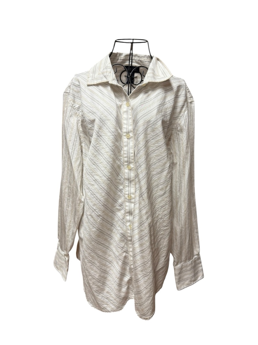 Jones New York Cream Stripe Long-Sleeve Dress Shirt 3X